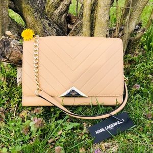 Karl Lagerfeld Beige Quilted Leather Shoulder Bag